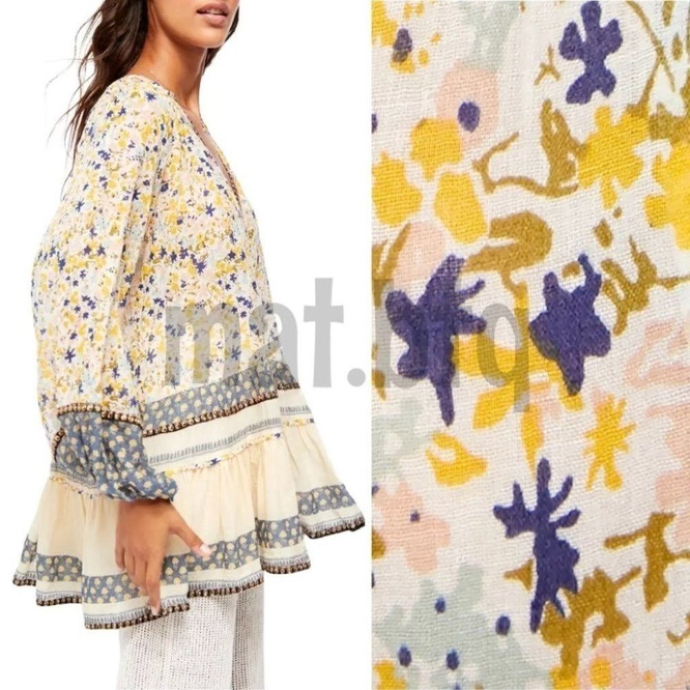 Free People Ivory Combo Gardenia Tunic Top